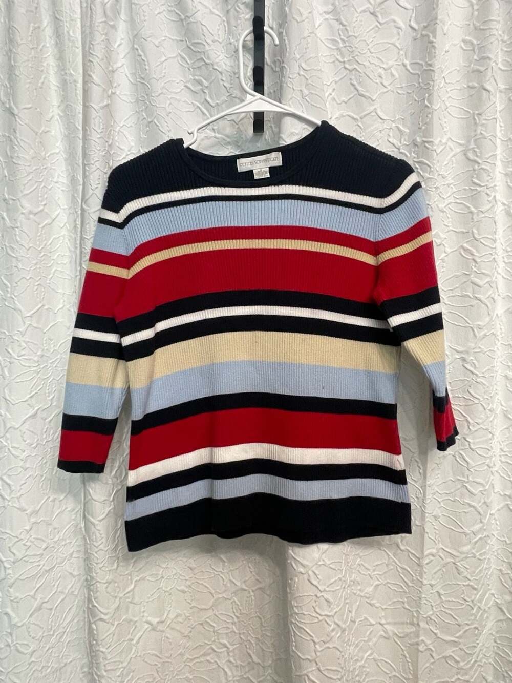 VTG 90s Petite Sophisticate Striped Sweater S Retro Kidcore Block Knit